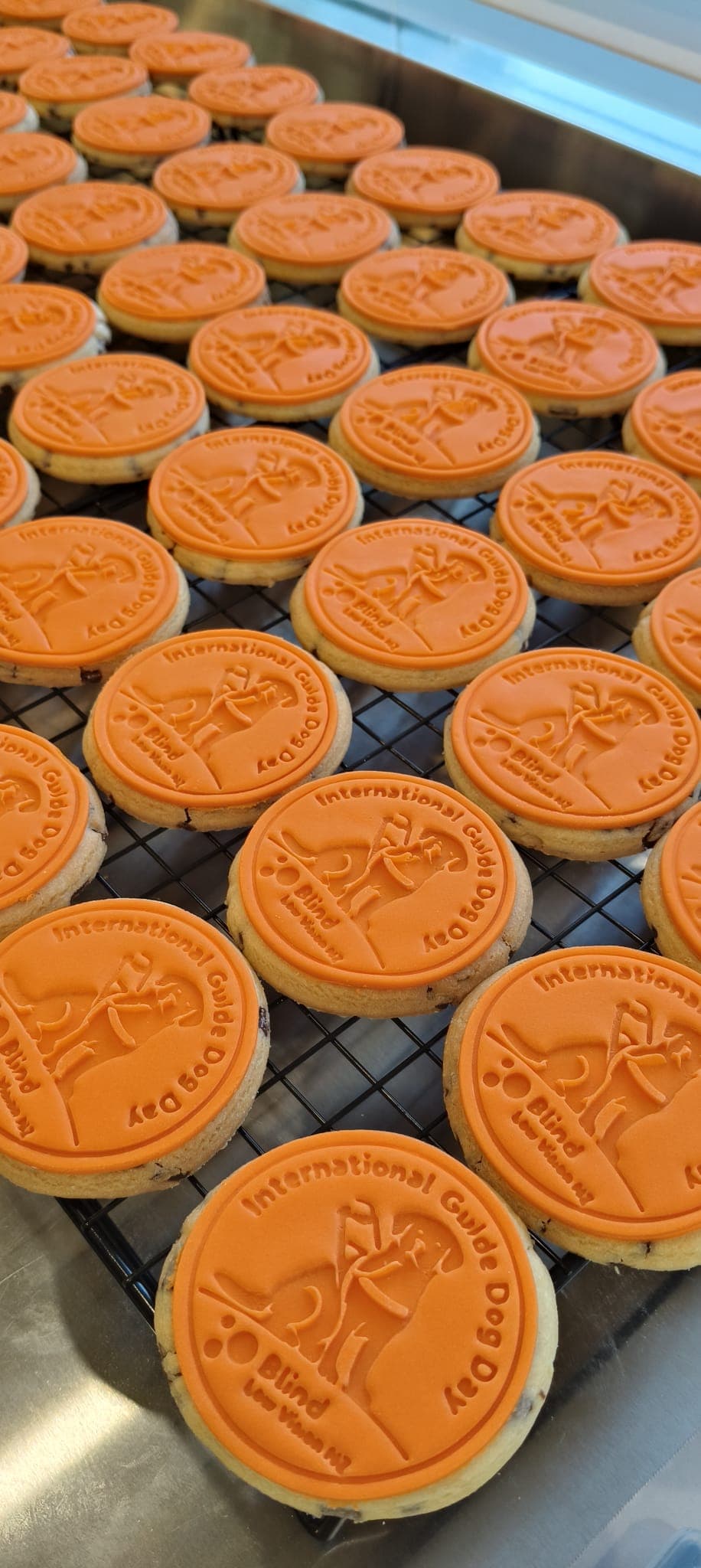 Guide Dog Day orange cookies on cooling rack